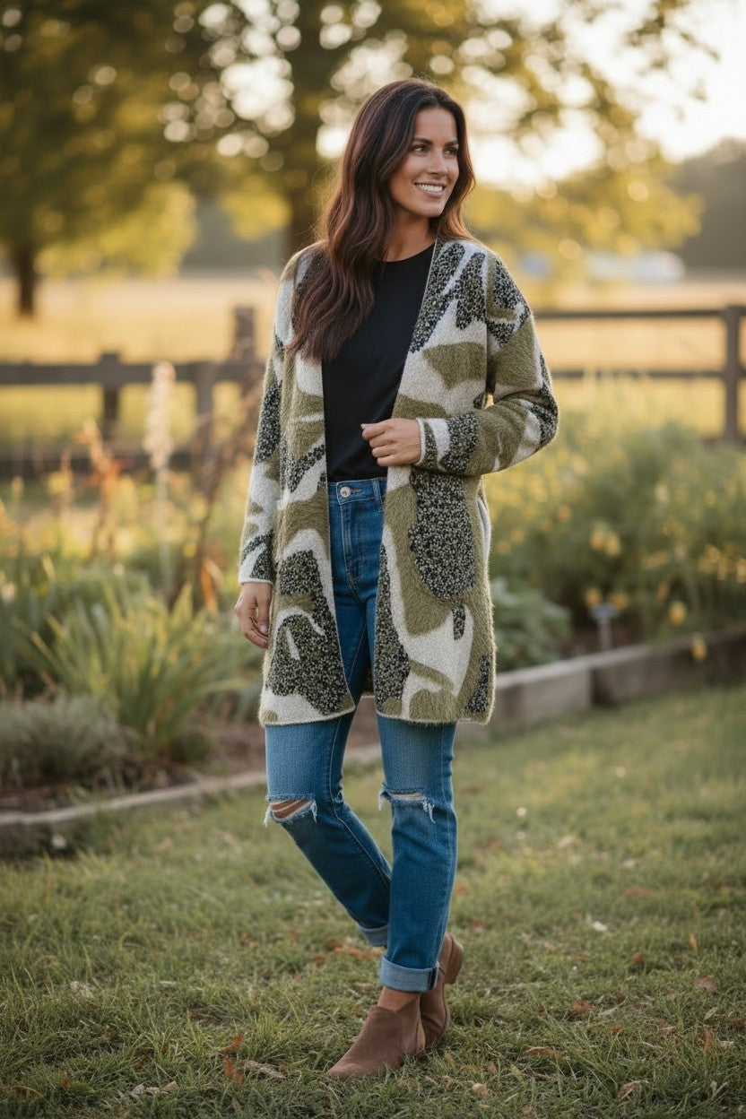 Eyelash Camo Cardigan