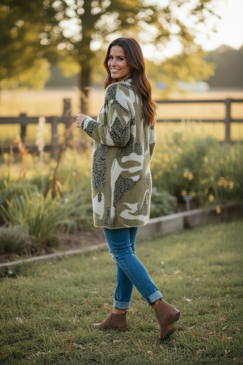 Eyelash Camo Cardigan