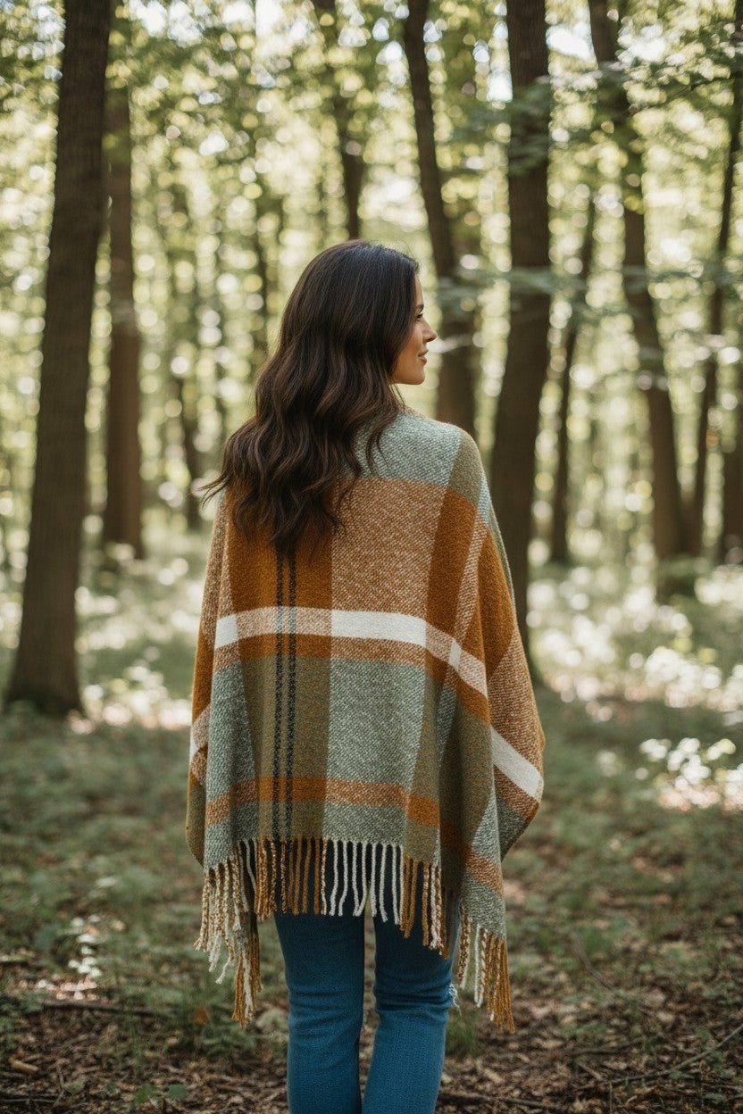 Cozy Waffle Plaid Ruana Wrap