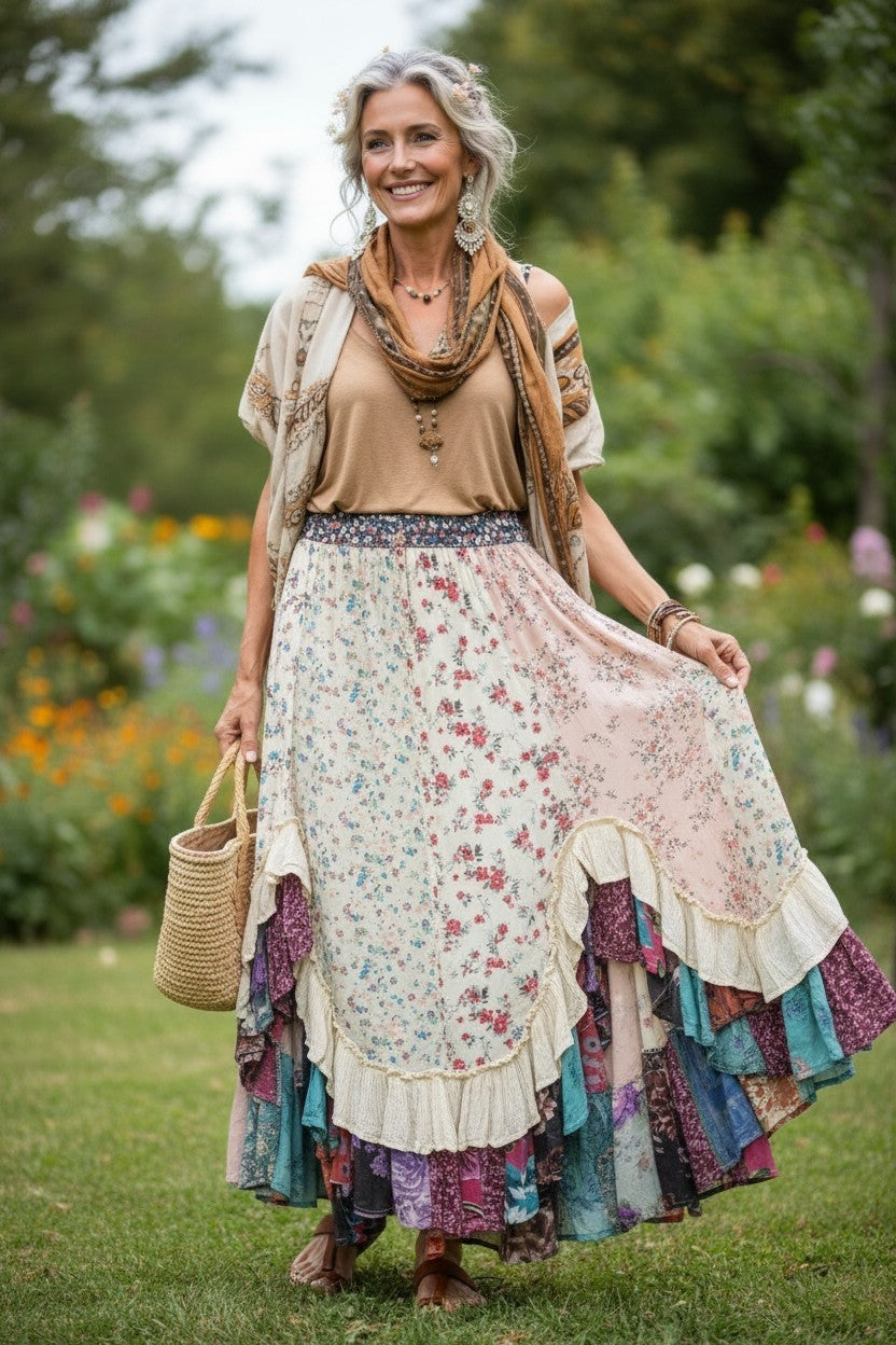 Boho Asymmetrical Midi Skirt