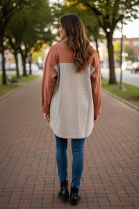 Oatmeal & Rust Button-Up Over-Shirt