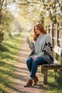 Plus Sized Tribal Poncho with Sleeves