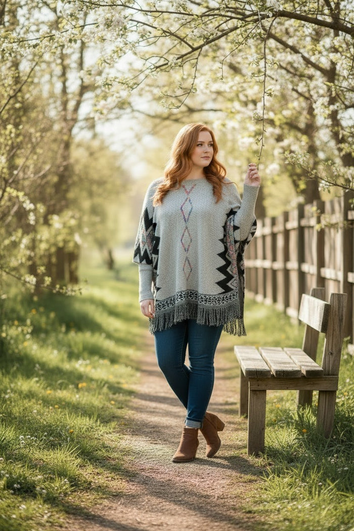 Plus Sized Tribal Poncho with Sleeves