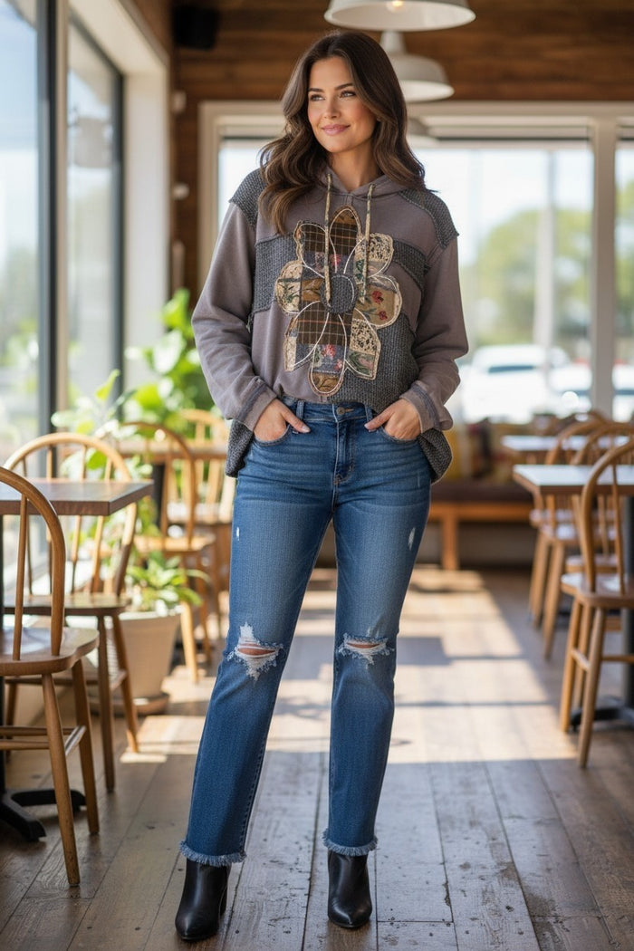 Iron Grey Flower Patch Hoodie