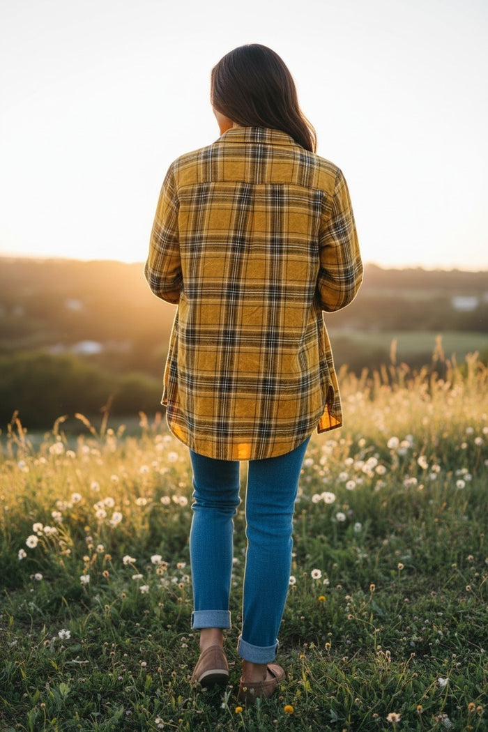 Pumpkin Plaid Button-Up Shirt