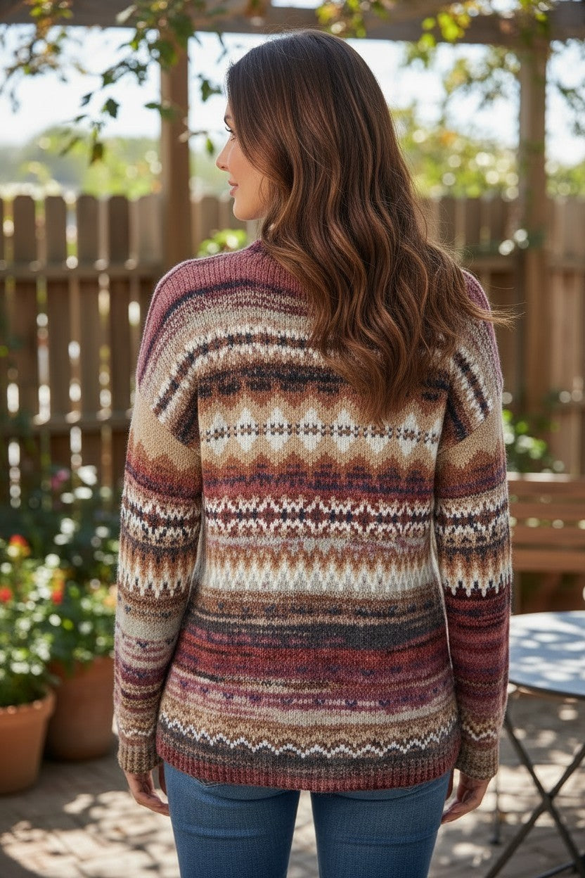 Rose & Brown Ombre Round Neck Sweater