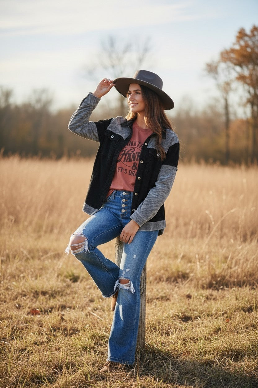 Corduroy & Black Jean Jacket