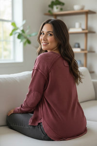 Textured Burgundy Top with Elbow Patches