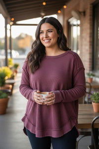 Textured Burgundy Top with Elbow Patches