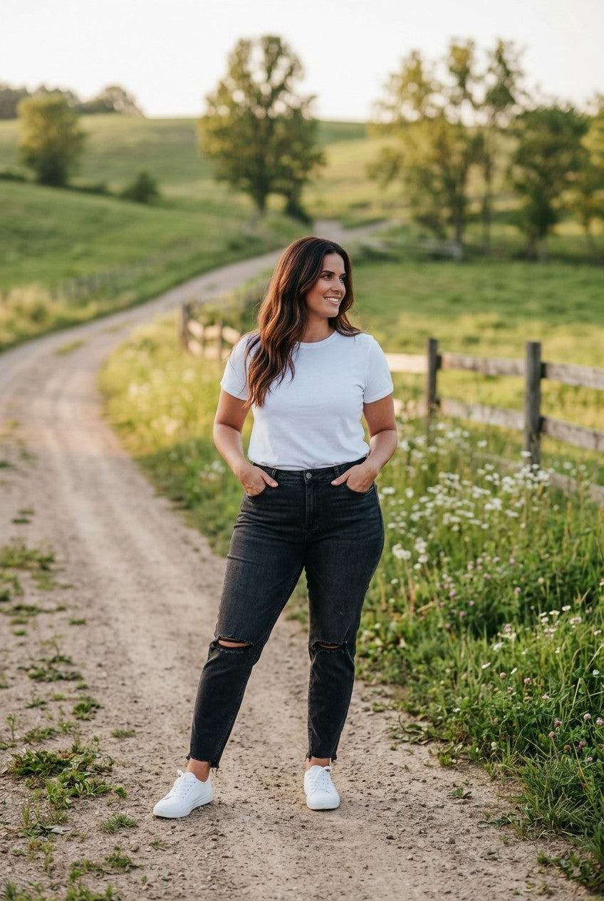 Plus Size Black Skinny Jeans with Destruction
