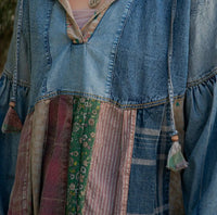 Vintage Denim Hoodie with Patchwork