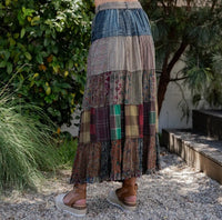 Boho Patchwork Belted Skirt