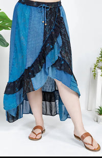 Boho Ruffle Wrapped Fit & Flare Midi Skirt