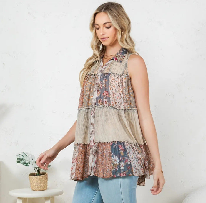Boho-Chic Nomad Patchwork Sleeveless Top
