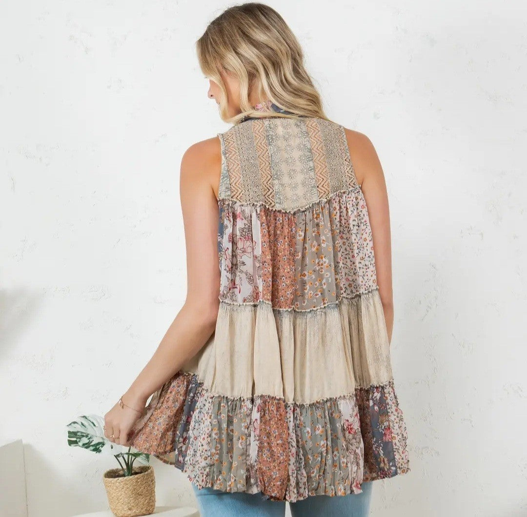 Boho-Chic Nomad Patchwork Sleeveless Top