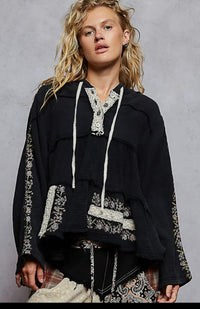 Long Sleeve Gauze Embroidered Top