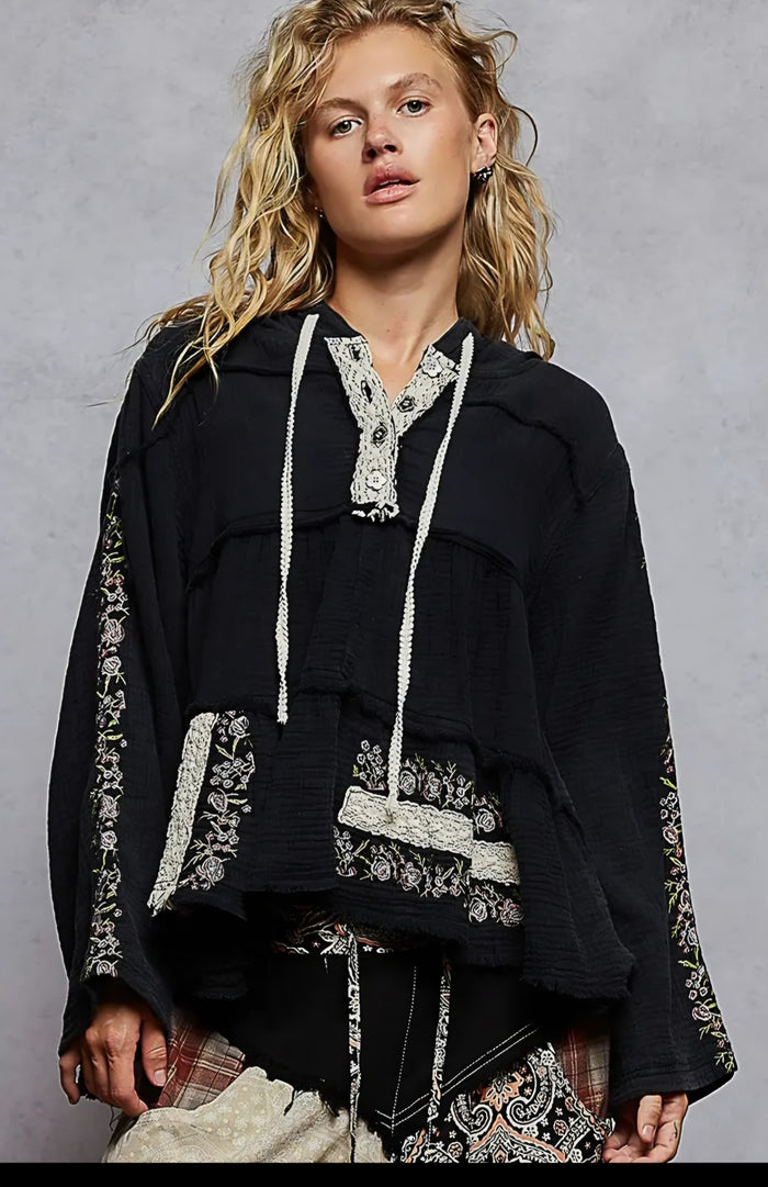 Long Sleeve Gauze Embroidered Top