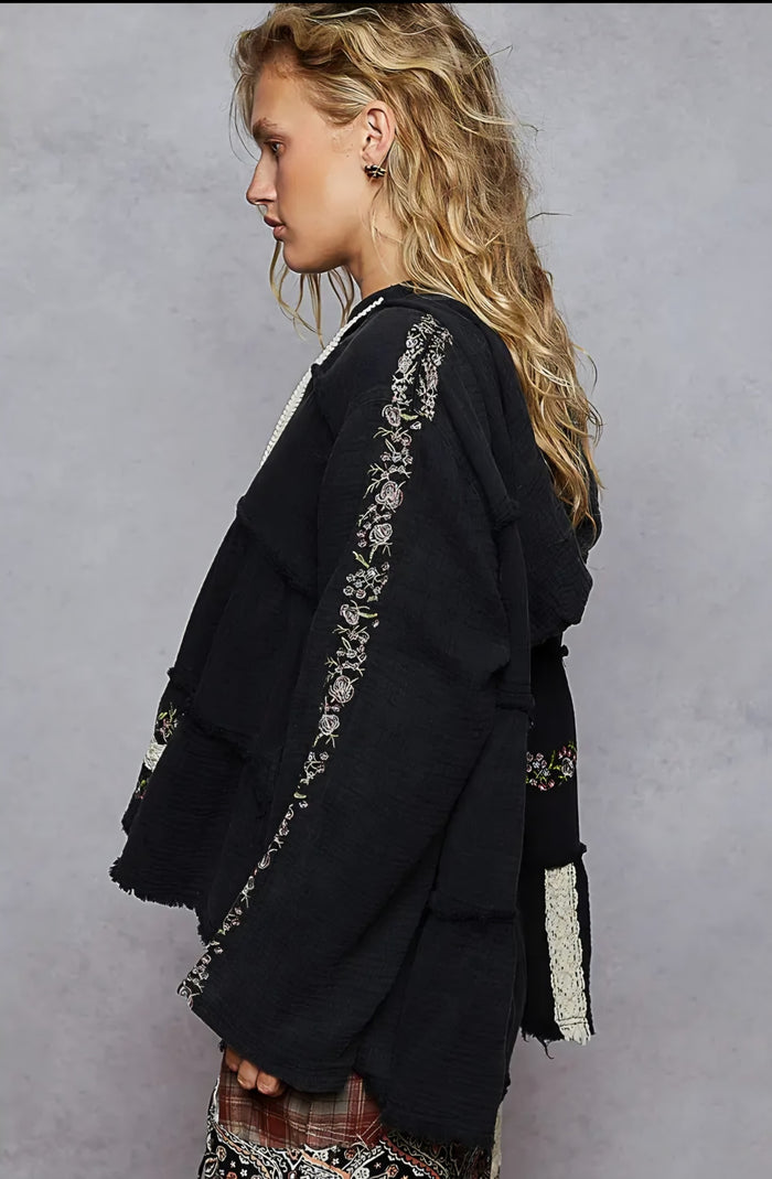 Long Sleeve Gauze Embroidered Top