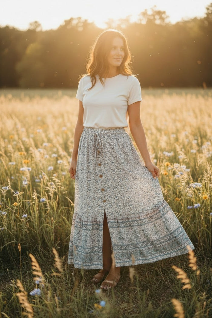 Bohemian Printed Button Up Skirt