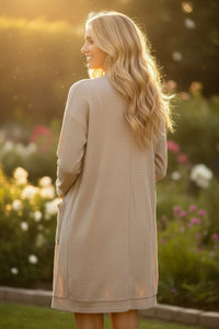 Casual Waffle Textured Open Front Cardigan