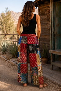 Back view of 100% cotton Patched Palazzo Pants