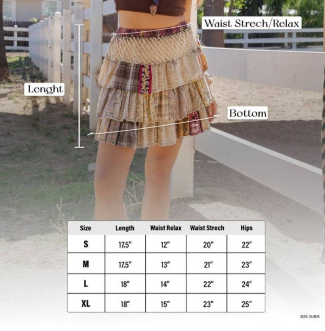 Artisan Patchwork Ruffle Tiered Skirt