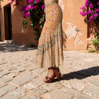 Boho Patchwork Drawstring Maxi Skirt