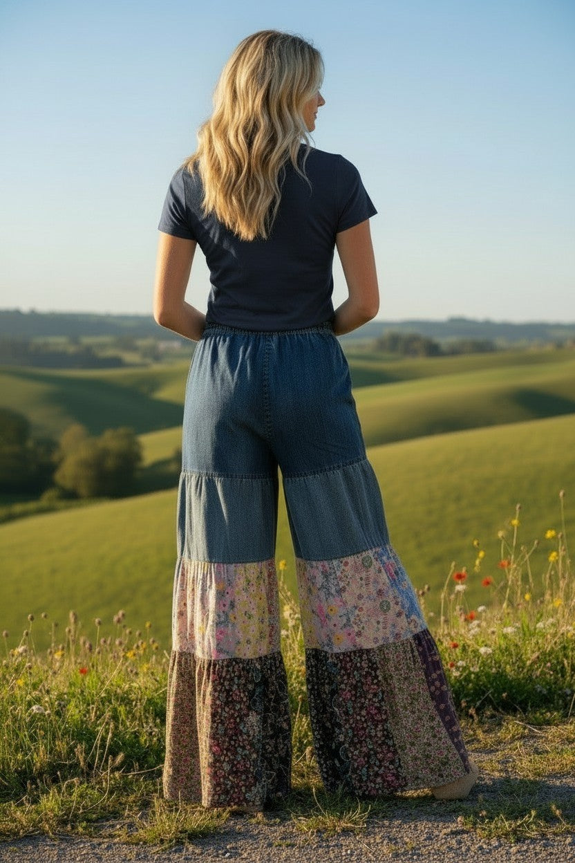Artisan Denim & Patch Tiered Wide Leg Pants