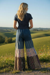 Artisan Denim & Patch Tiered Wide Leg Pants