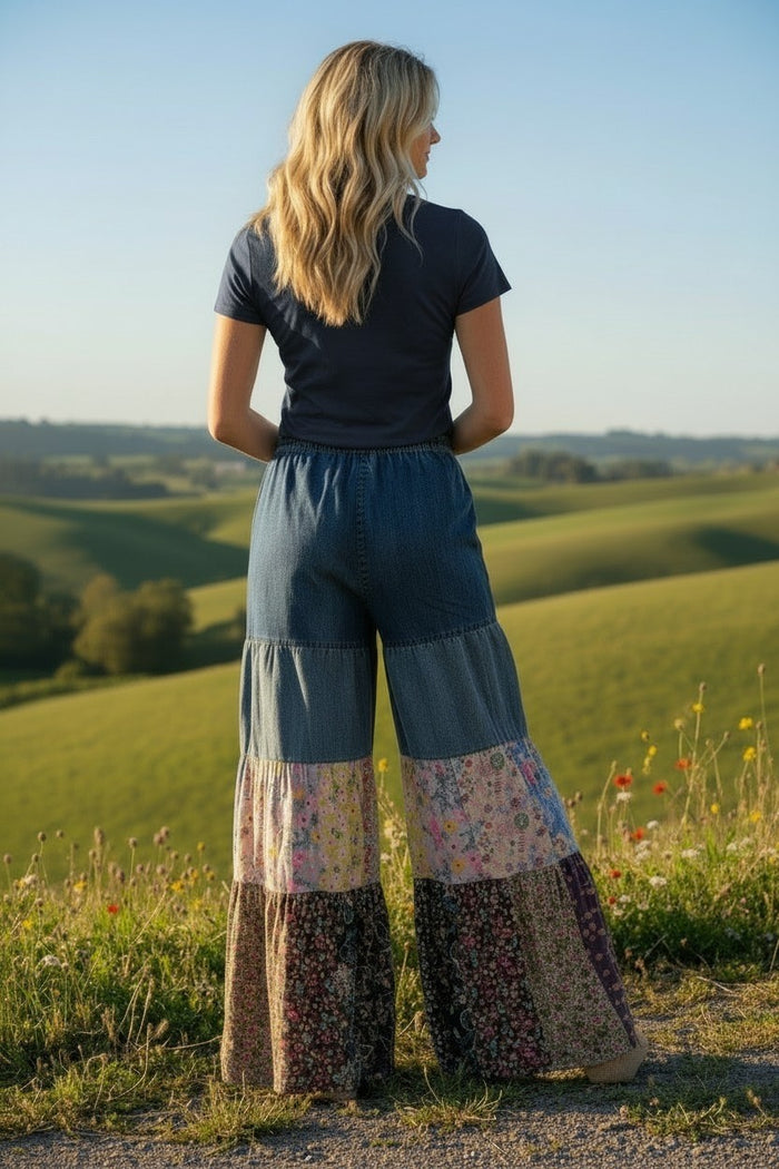 Artisan Denim & Patch Tiered Wide Leg Pants