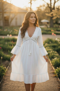White Boho Midi Dress