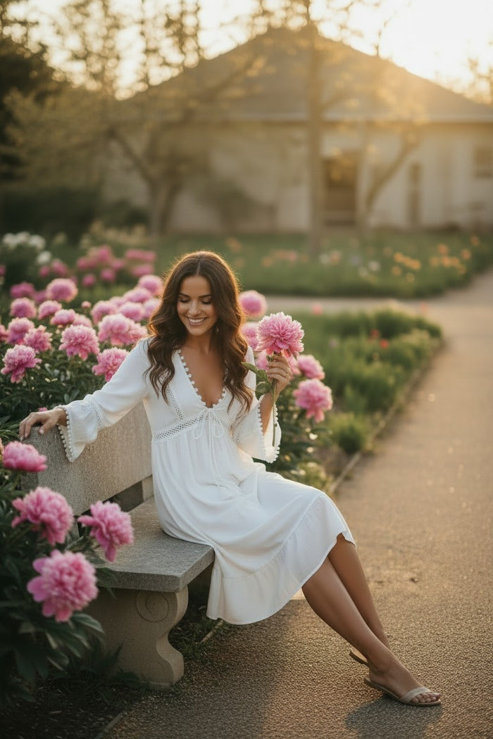 White Boho Midi Dress