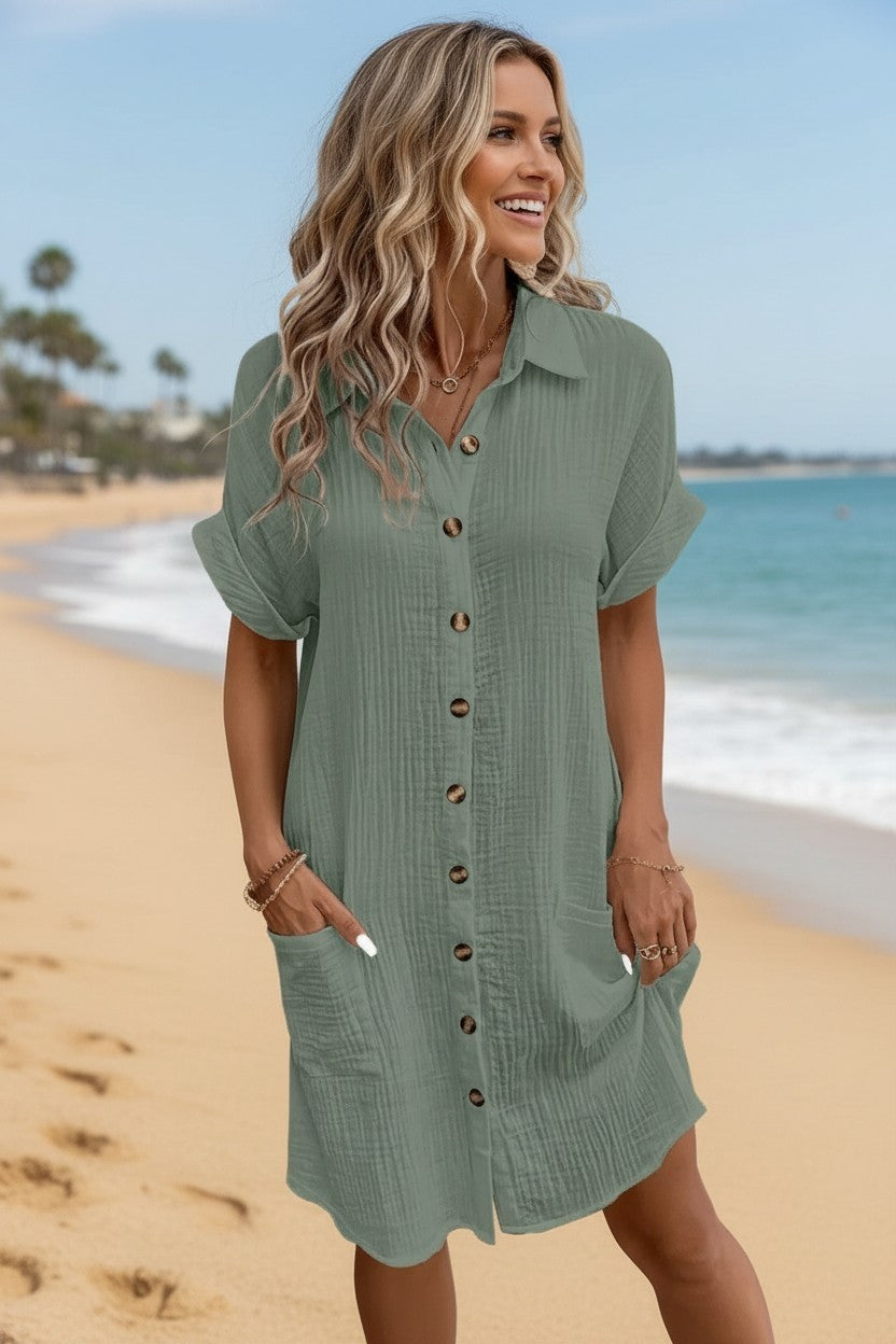 Sage Green Button-Up Shirt Dress