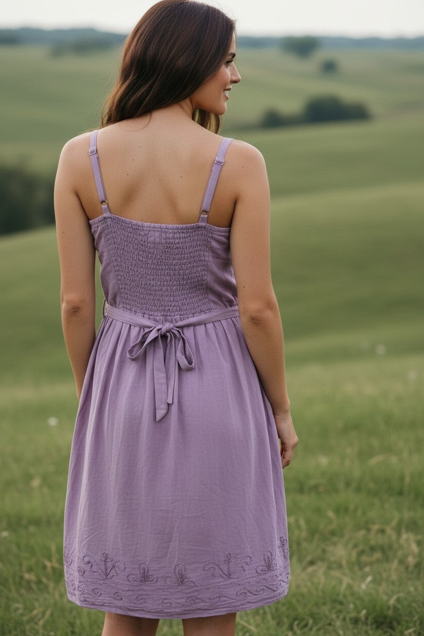 Embroidered Bohemian Lace Front Dress