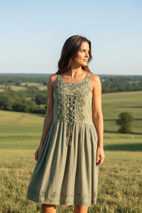 Embroidered Bohemian Lace Front Dress