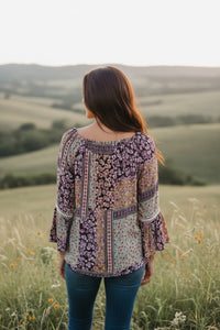 Charming Bell Sleeve Patchwork Top